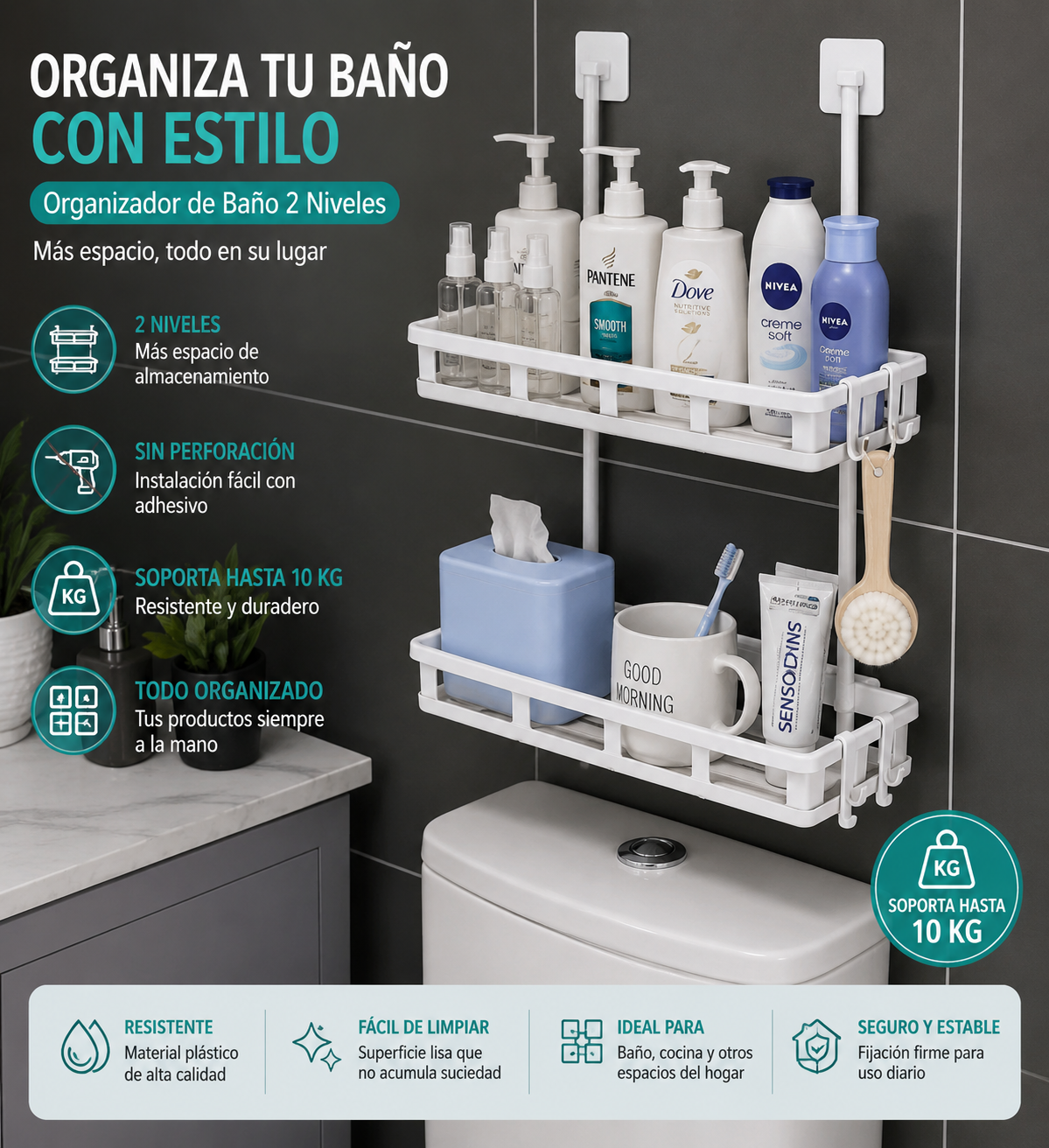 Organizador de Baño 2 Niveles sin Perforación