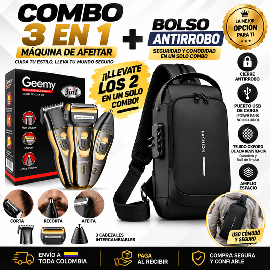 Combo Máquina de Afeitar 3 en 1 + Bolso Antirrobo