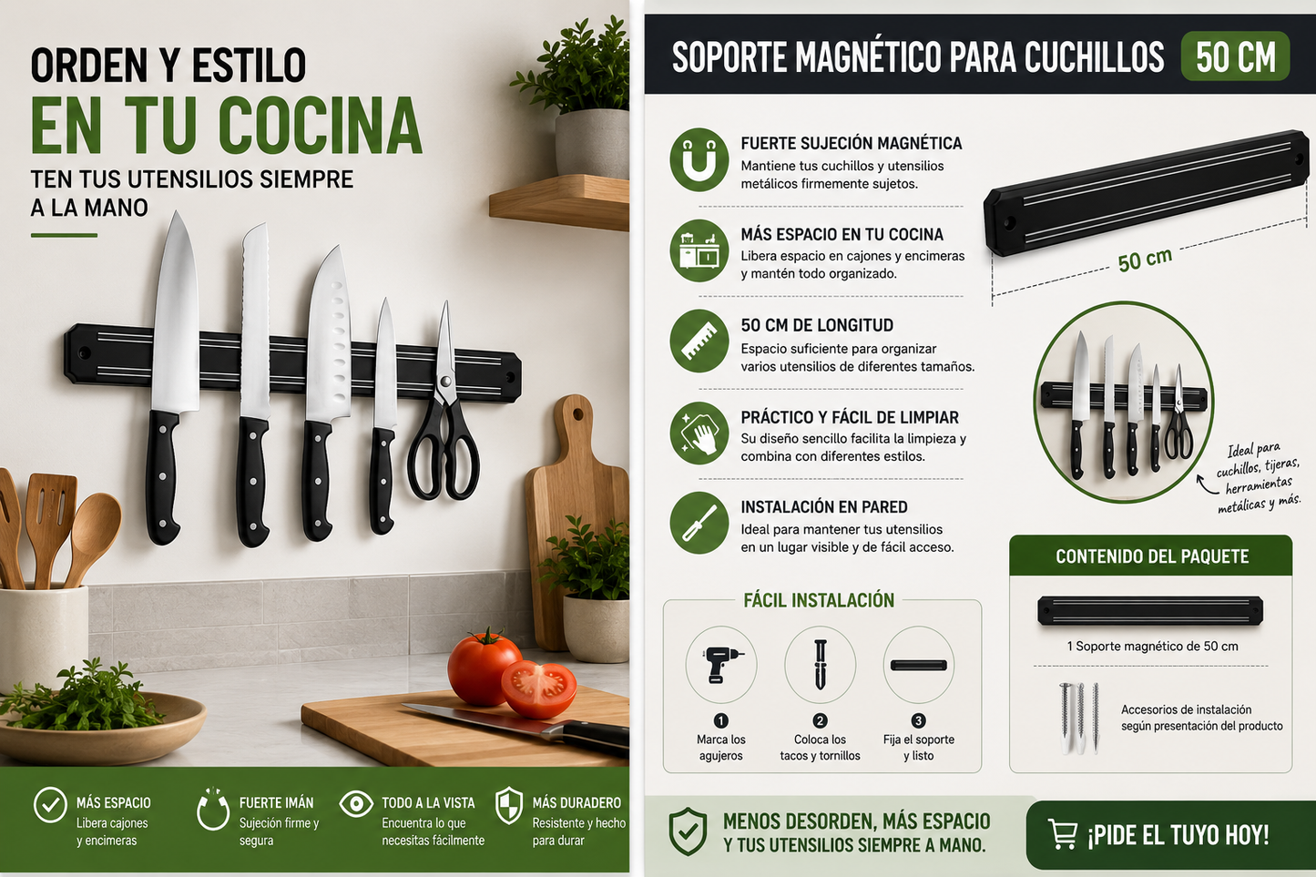 Soporte Magnético para Cuchillos 50CM