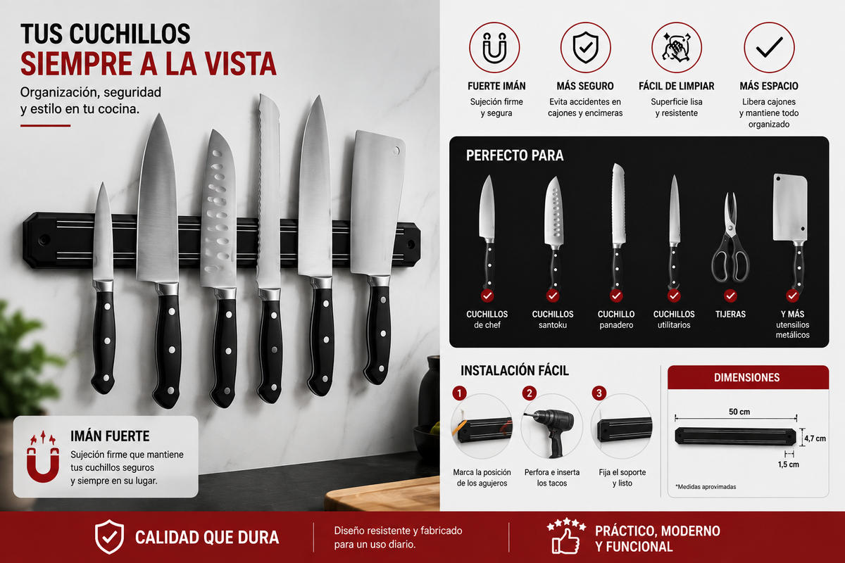 Soporte Magnético para Cuchillos 50CM