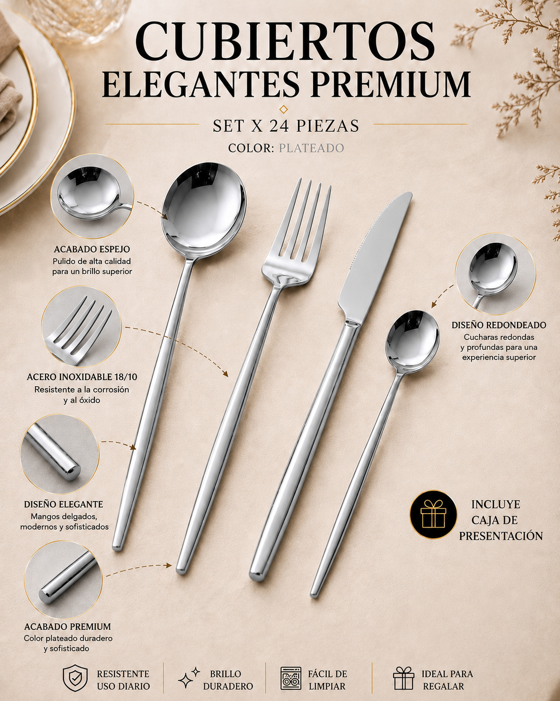 Juego de Cubiertos Premium 24 Piezas – Acero Inoxidable