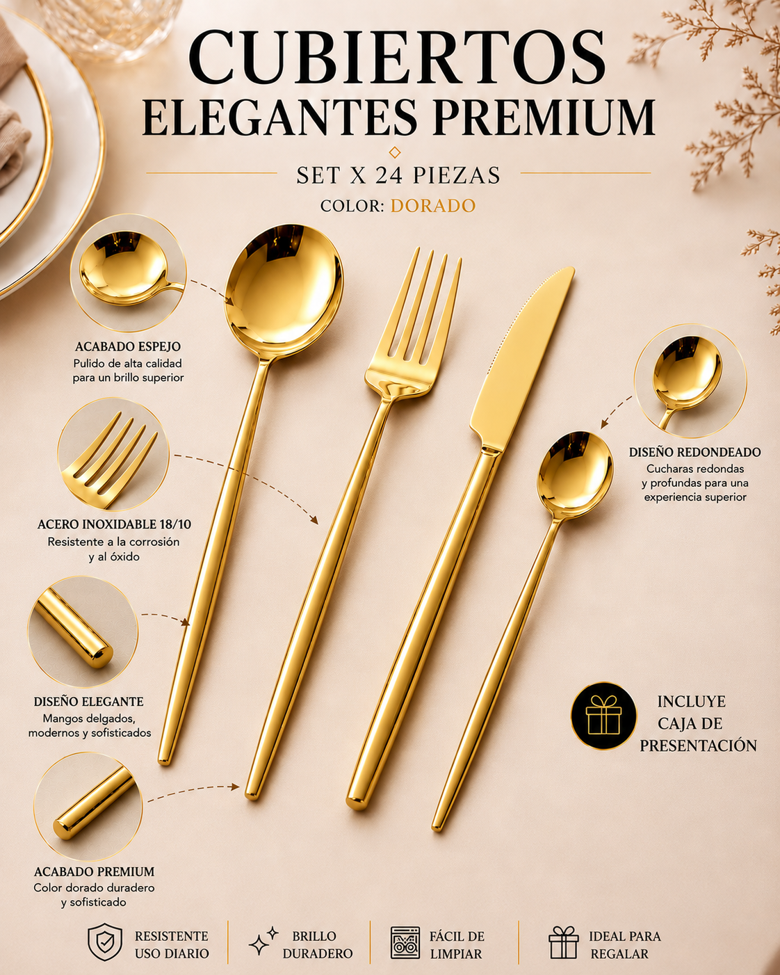 Juego de Cubiertos Premium 24 Piezas – Acero Inoxidable